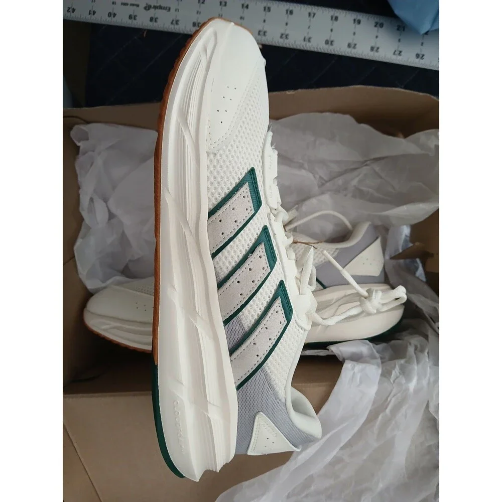 adidas Cream White Athletic Sneakers with Green Stripes